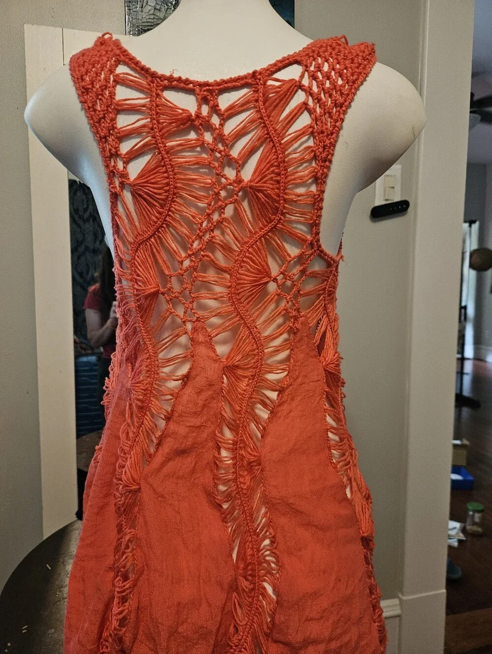 Small * SWIM COVER UP *Crochet Lightweight Pink/Orange - Picture 4 of 6